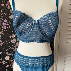 Adore Me Teal Lace Bra Set